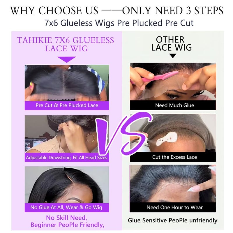 Tahikie 7x6 Body Wave Glueless Wigs Human Hair Pre Plucked Pre Cut 250% Density Drawstring Wig Human hair 7x6 HD Lace Front Wigs Human Hair for Black Women Pre Everything Ready to Go Wig 20inch - Image 3
